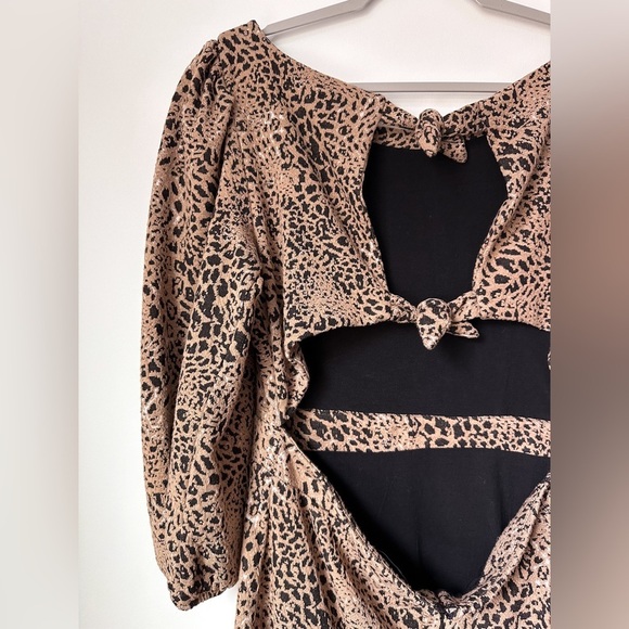 Maeve by Anthropologie Ruffle Leopard Cutout Back Flounce Dress Ruffle Brown 12 - Picture 9 of 13